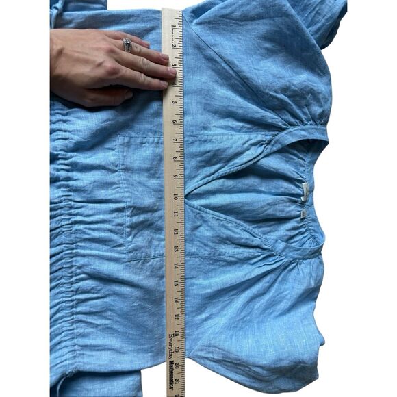 Aritzia Wilfred Decadence Linen Midi Dress Tiered size S Chambray Buoy Blue Shor - Picture 8 of 12